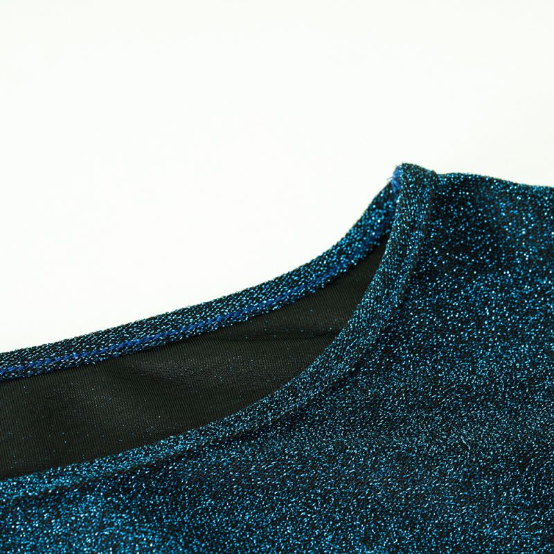 Blue Round Neck Long Sleeve Bodycon Dress