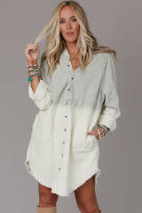 Gray Gradient Long Sleeve Button Up Raw Hem Denim Dress