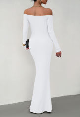 White Off Shoulder Long Sleeve Maxi Dress