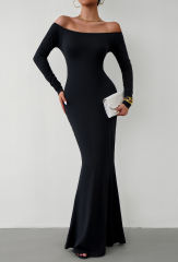 Black Off Shoulder Long Sleeve Maxi Dress