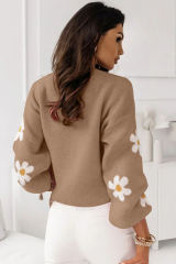 Apricot Floral Pattern Drop Shoulder Sweater