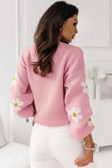 Pink Floral Pattern Drop Shoulder Sweater