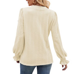 Apricot Color Jacquard Knitted Long Sleeve Tops