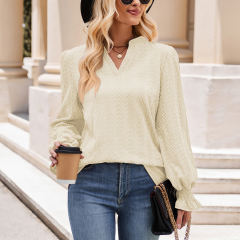 Apricot Color Jacquard Knitted Long Sleeve Tops