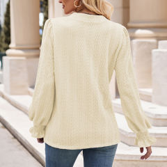 Apricot Color Jacquard Knitted Long Sleeve Tops