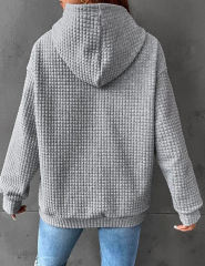 Gray Solid Color Drawstring Long Sleeve Hoodie