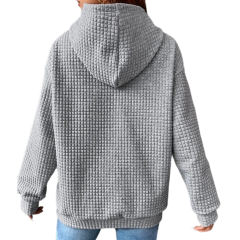 Gray Solid Color Drawstring Long Sleeve Hoodie