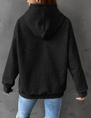 Black Solid Color Drawstring Long Sleeve Hoodie