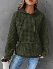Army Green Solid Color Drawstring Long Sleeve Hoodie