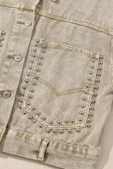 Flaxen Rivet Studded Pocketed Denim Jacket
