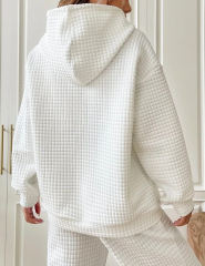 White Solid Color Drawstring Long Sleeve Hoodie