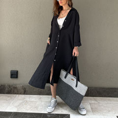 Black Button-up Pocket Shirt Dress with Slit