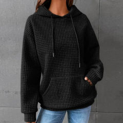 Black Solid Color Drawstring Long Sleeve Hoodie