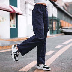 Navy Blue Button Pocketed Casual Cargo Pants