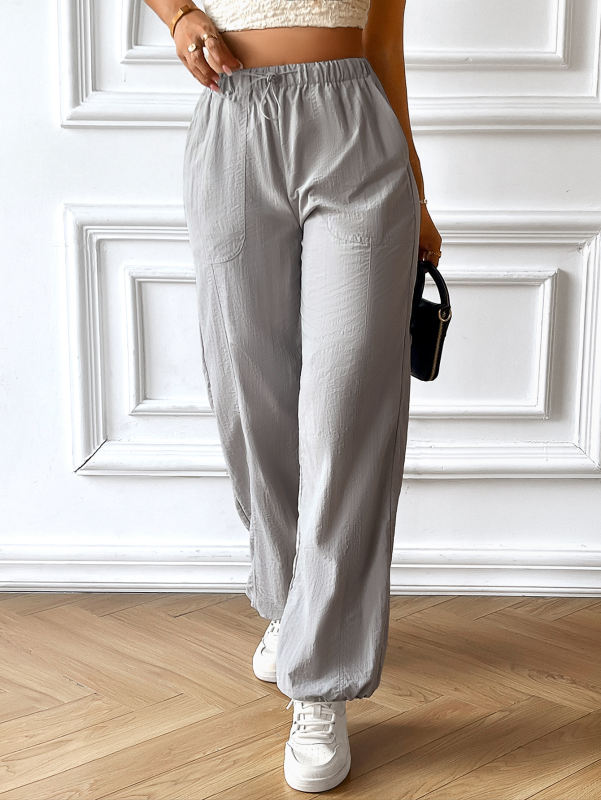 Grey Solid Color Loose Wide Leg Casual Pants