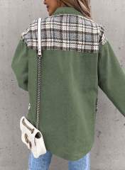 Green Spliced Plaid Button Pocket Shacket