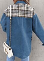 Blue Spliced Plaid Button Pocket Shacket