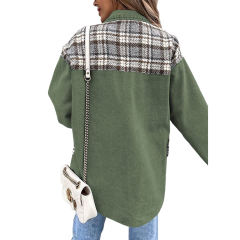 Green Spliced Plaid Button Pocket Shacket