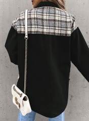 Black Spliced Plaid Button Pocket Shacket