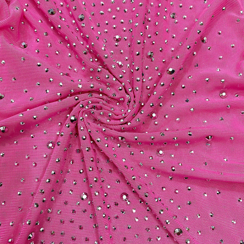 Pink Sheer Mesh Rhinestone Spaghetti Straps Mini Dress