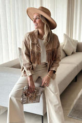 Brown Rhinestone Fringed Cowgirl Fashion Denim Jacket LC788382-17