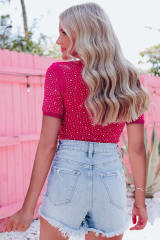Rose Rhinestone Allover Round Neck Short Sleeve Bodysuit LC6421365-6