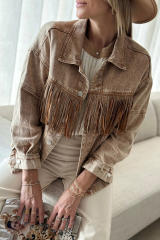 Brown Rhinestone Fringed Cowgirl Fashion Denim Jacket LC788382-17