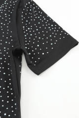 Black Rhinestone Allover Round Neck Short Sleeve Bodysuit LC6421365-2