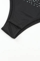 Black Rhinestone Allover Round Neck Short Sleeve Bodysuit LC6421365-2