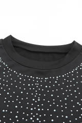 Black Rhinestone Allover Round Neck Short Sleeve Bodysuit LC6421365-2