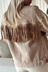 Brown Rhinestone Fringed Cowgirl Fashion Denim Jacket LC788382-17