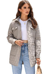 Beige 4 Big Pockets Quilted Button Down Puffer Coat
