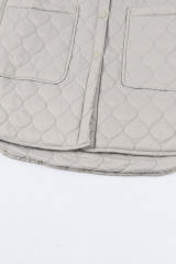 Beige 4 Big Pockets Quilted Button Down Puffer Coat