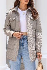 Beige 4 Big Pockets Quilted Button Down Puffer Coat