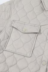 Beige 4 Big Pockets Quilted Button Down Puffer Coat