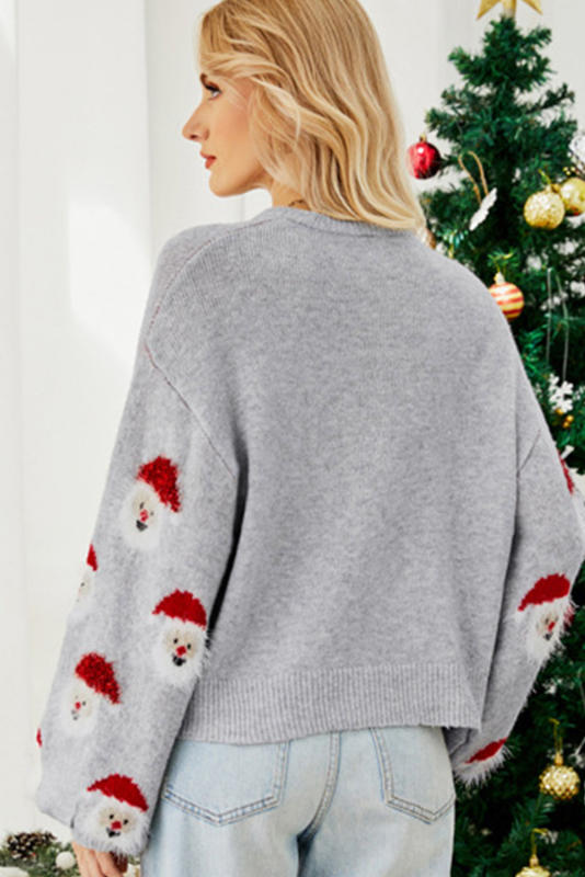 Gray Christmas Santa Claus Pullover Sweater