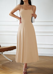 Apricot Back Crisscross Spaghetti Straps Long Dress
