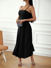 Black Back Crisscross Spaghetti Straps Long Dress