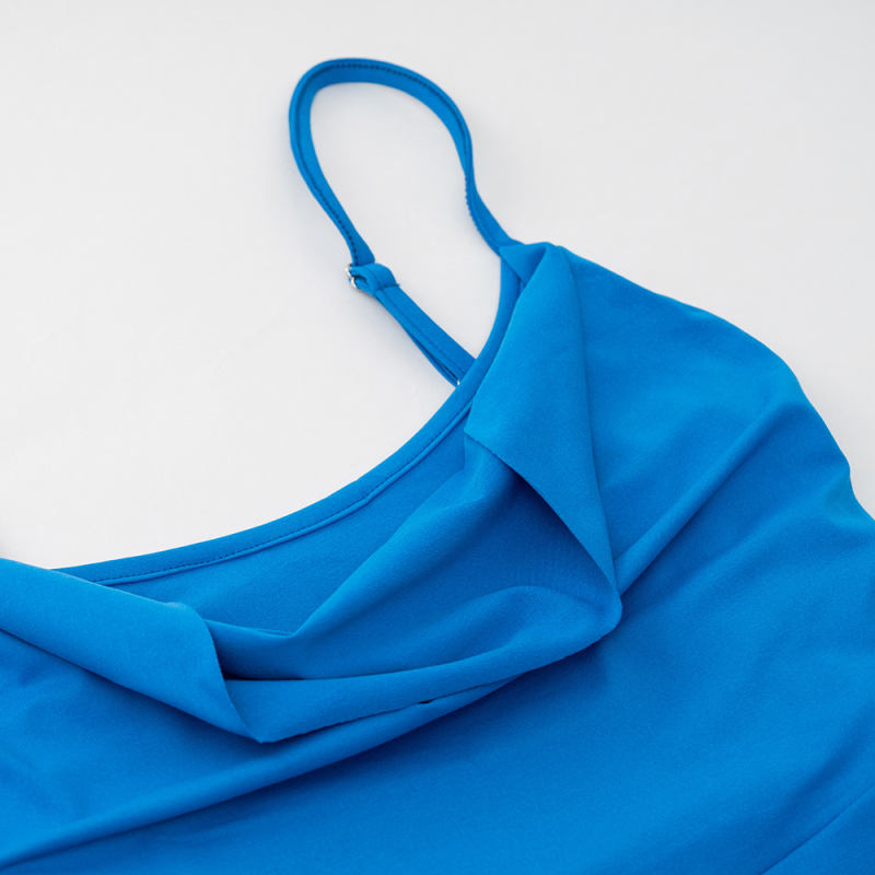 Blue Back Lace-up Spaghetti Straps Long Dress