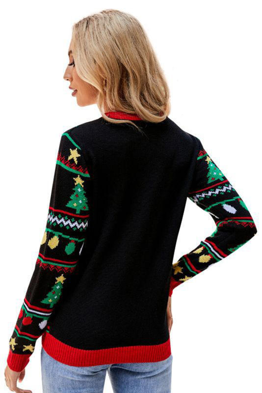 Color Black Christmas Sequin BLESSED Printed Sweater