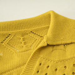 Yellow Polo V Neck Long Sleeve Knit Sweater