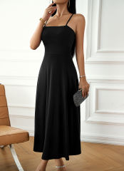 Black Back Crisscross Spaghetti Straps Long Dress