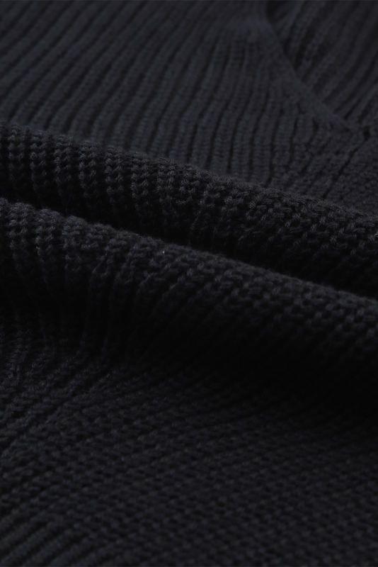Black Ribbed Knit V Neck Sweater