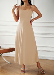 Apricot Back Crisscross Spaghetti Straps Long Dress