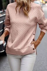 Pale Chestnut Solid Button Detail Drop Shoulder Sweatshirt