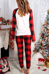 Red MERRY CHRISTMAS Plaid Print Two Piece Loungewear