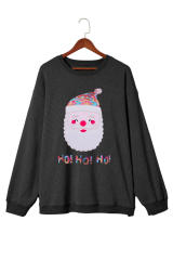Black Plus Size HO HO HO Santa Graphic Corded Sweatshirt