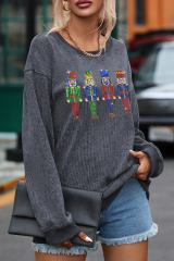 Gray Sequined Nutcracker Doll Corded Baggy Sweatshirt