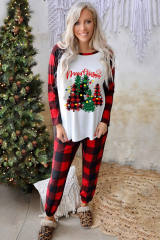 Red Christmas Tree Buffalo Plaid Print Two Piece Lounge Set