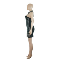 Black Tasseled Rhinestone Halter Club Bodycon Dress